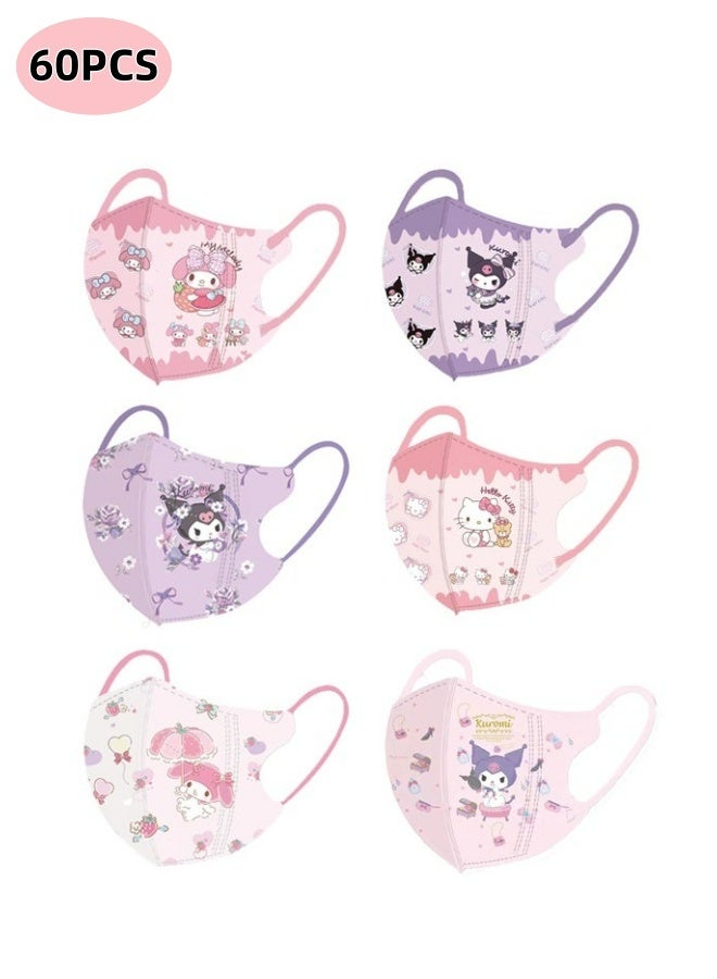 Sanrio 60 Pcs Individually Wrapped Children Disposable Masks 3 Layer Breathable Cute Unisex Face Masks For Kids Teenagers School Outdoor Camping Travel Daily Protection Against Dust Pollen For Girls - Image 1